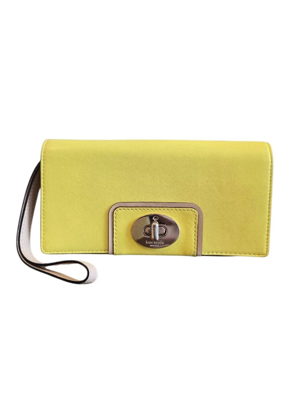 Kate Spade Hampton Road Yellow Leather Turn Lock Wristlet Clutch Wallet
